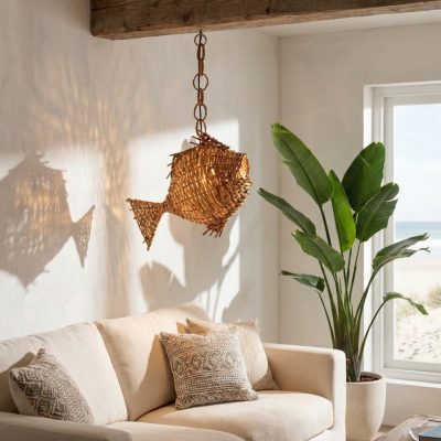 Lámpara pez de mimbre