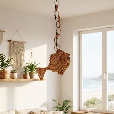 Lámpara pez de mimbre