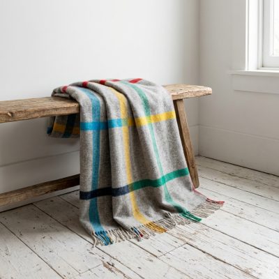 Manta de lana gris rayas