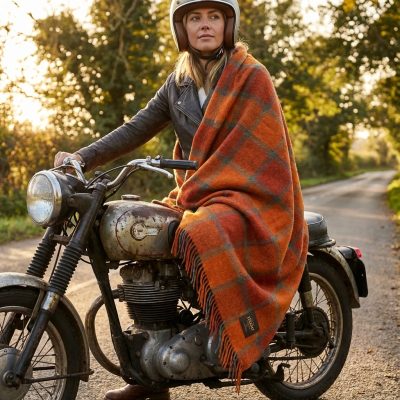 Manta de lana Shetland cuadros marrón