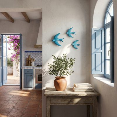 Golondrina cerámica azul 3 unidades