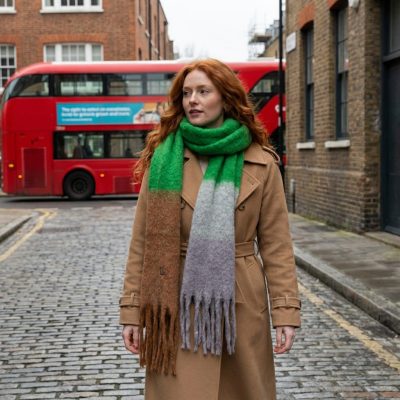 Bufanda color block verde