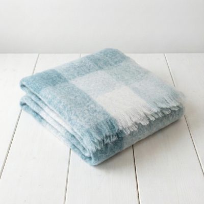 Manta bebé lana merino cuadros azul