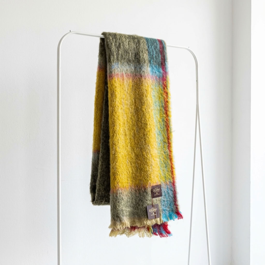 Manta mohair Ezcaray rayas ocre y verde