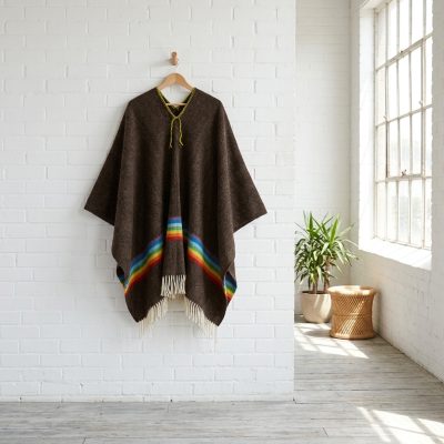 Poncho Lana Virgen 100% Arcoíris marrón