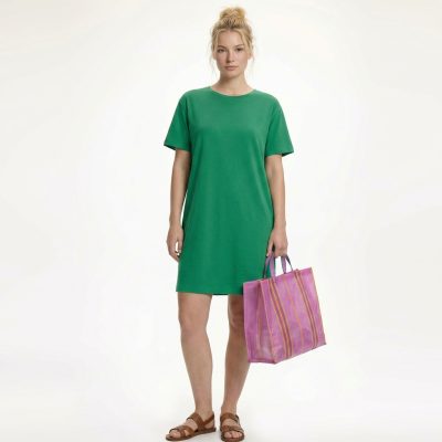 Bolsa de la compra vintage color lila con asa de tela del mismo color