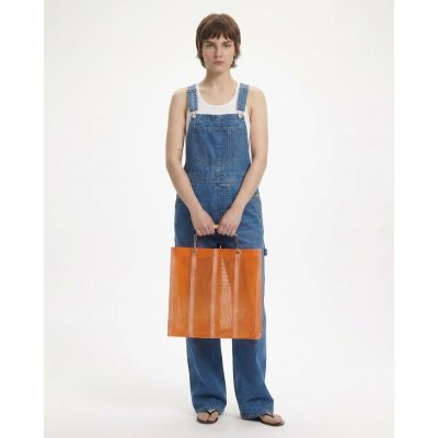 Bolsa de la compra vintage rayas naranja con rayas blancas