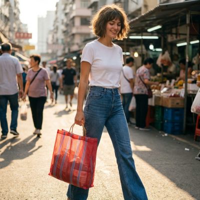 Bolsa de la compra vintage roja