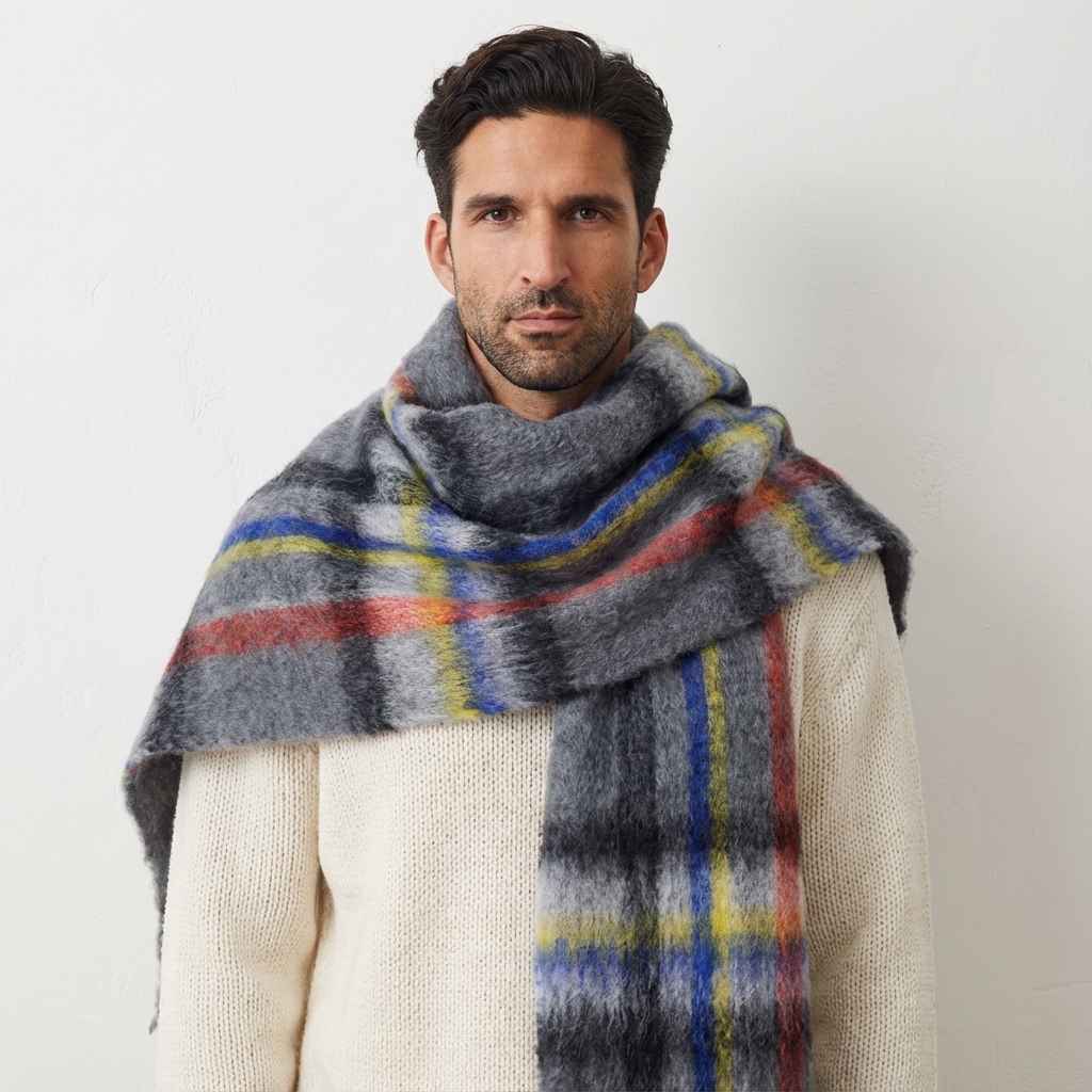 Bufanda mohair Tartán cuadros gris