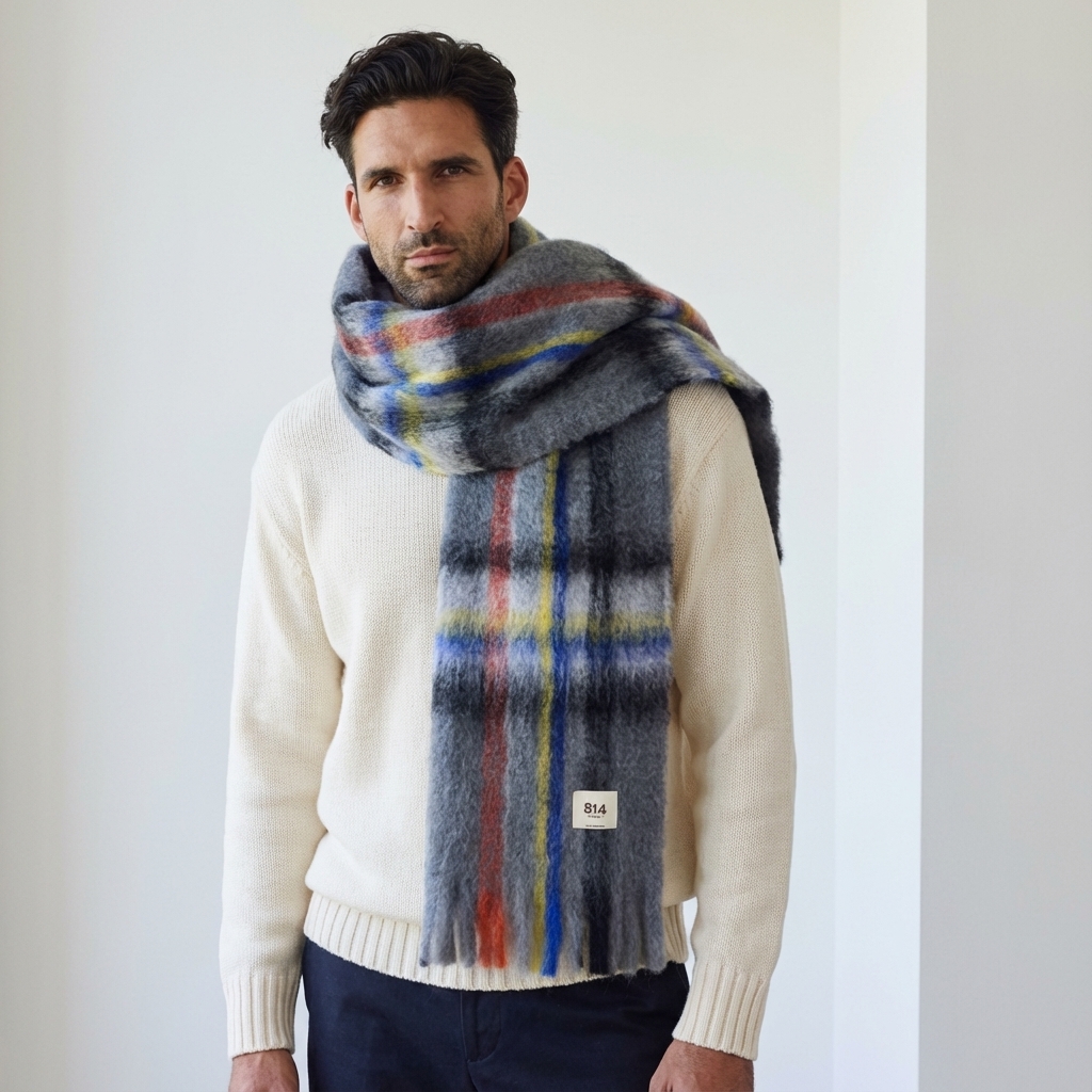 Bufanda mohair Tartán cuadros gris