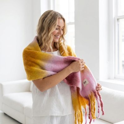 Bufanda mohair Tie Dye rosa y marrón