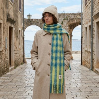 Blue and yellow gingham mohair scarf