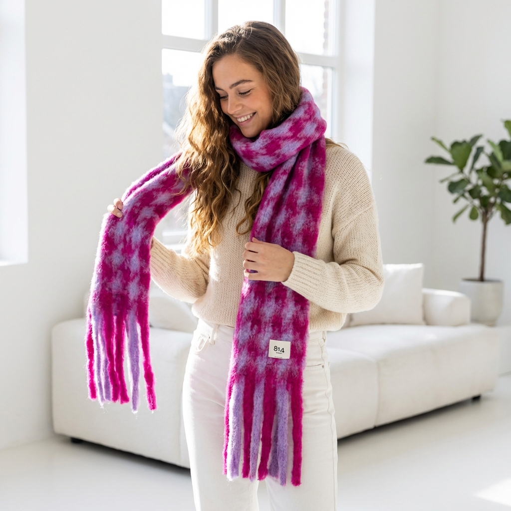 Bufanda mohair pata de gallo lila