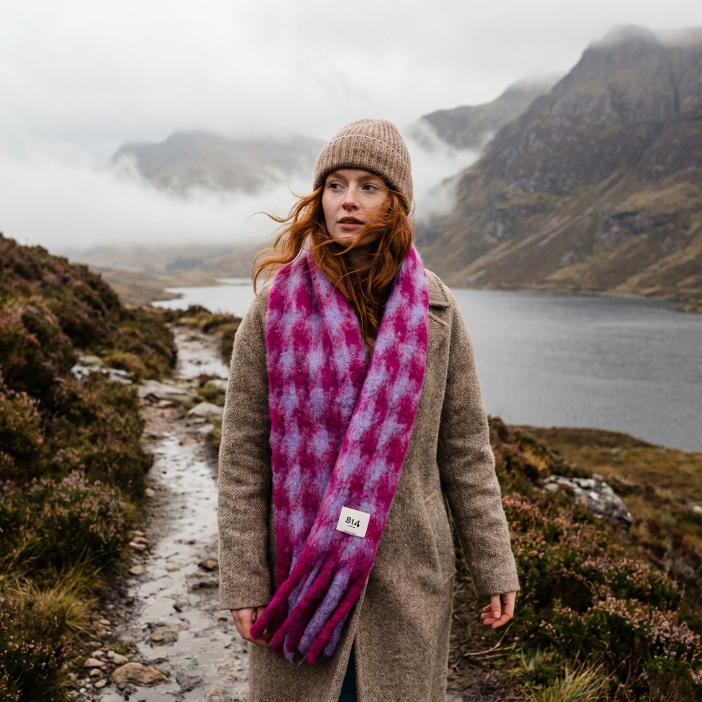 Bufanda mohair pata de gallo lila - Imagen 3