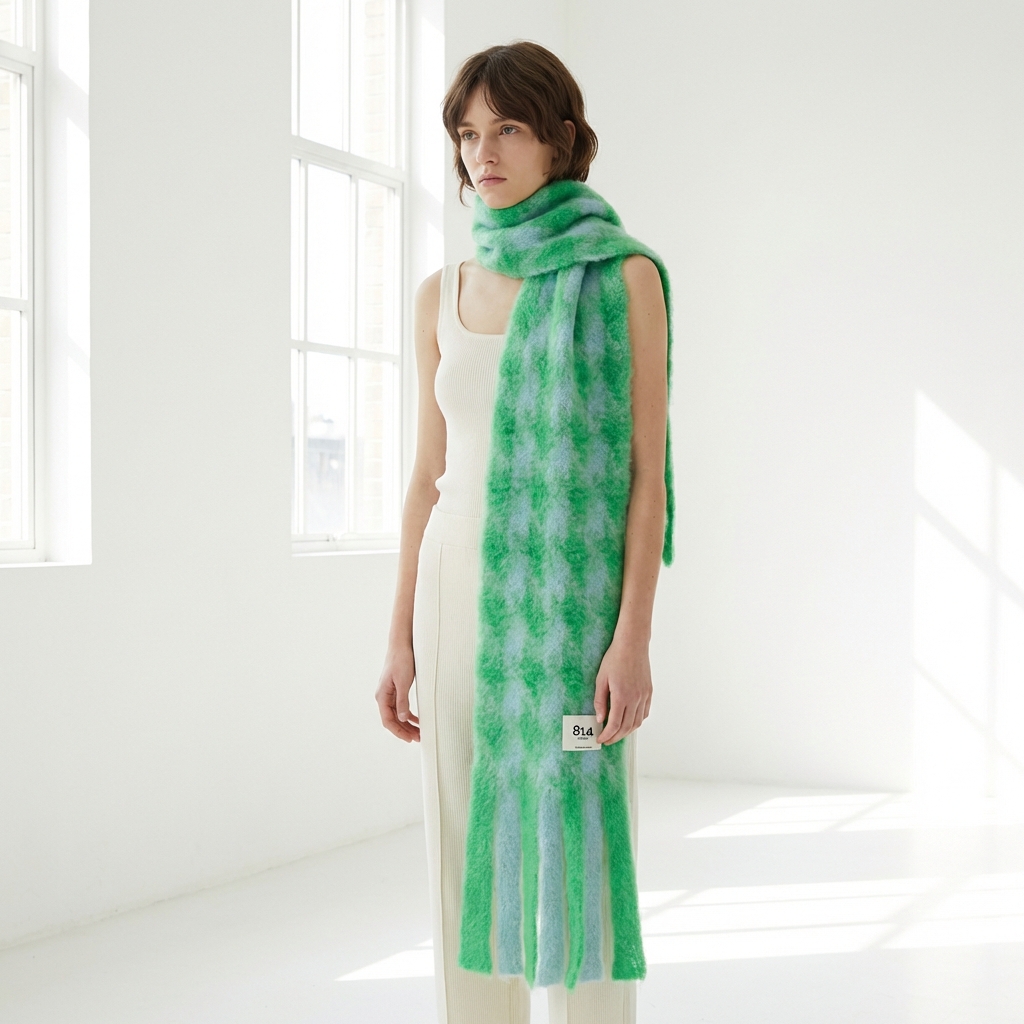 Bufanda mohair pata de gallo verde y azul