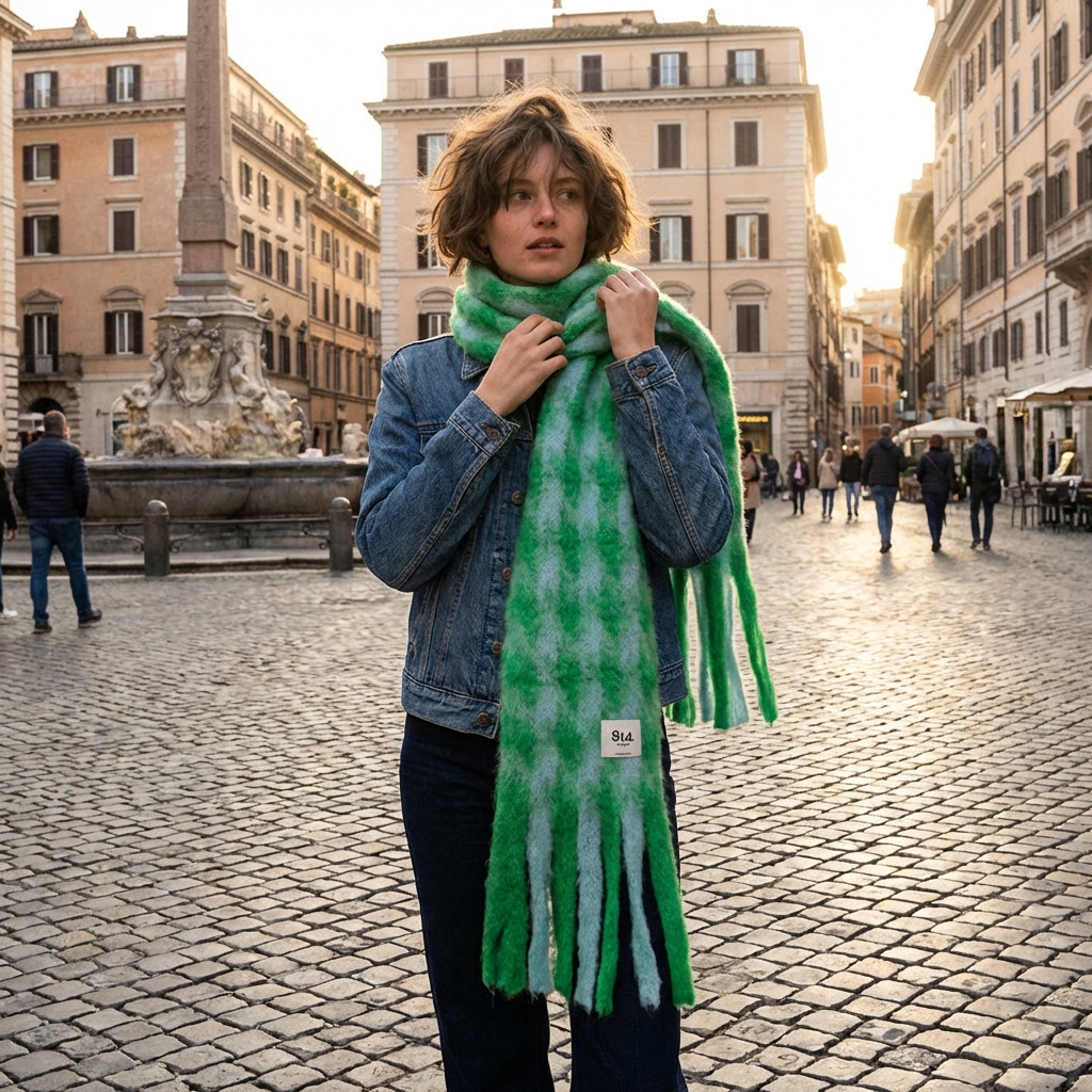 Bufanda mohair pata de gallo verde y azul