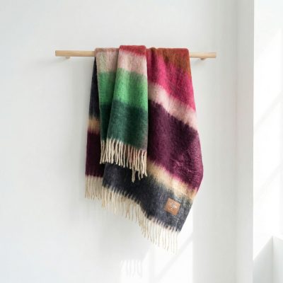 Manta Mohair rayas verde y morado