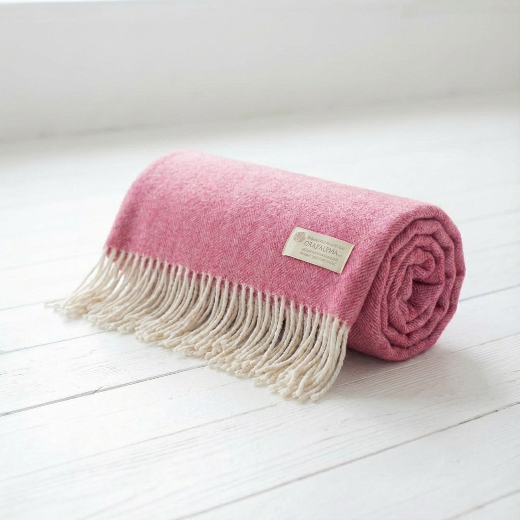 Manta de viaje lana merino Rosa