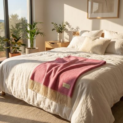 Manta de viaje lana merino Rosa