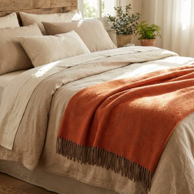 Manta Lana Merino Australiano Extrafino naranja