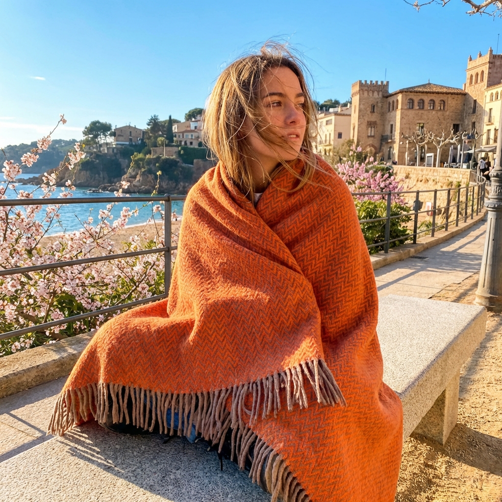 Manta Lana Merino Australiano Extrafino naranja