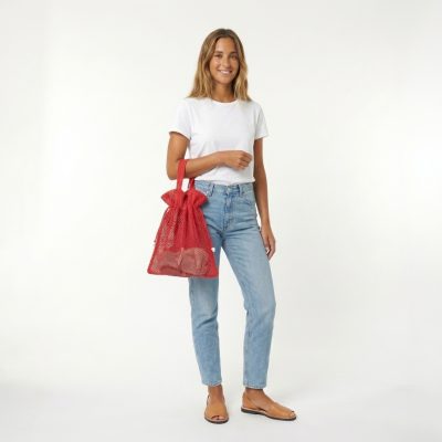 Bolso Vintage Red Cierre Fruncido Cordón color rojo