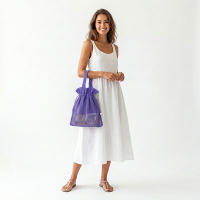 Bolso Vintage Red Cierre Fruncido Cordón color violeta