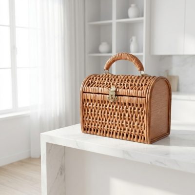 Bolso de mimbre y madera