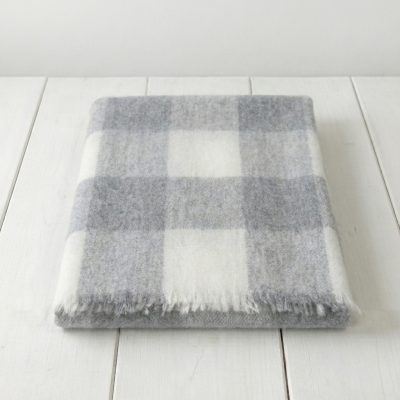 Manta bebé lana merino cuadros gris