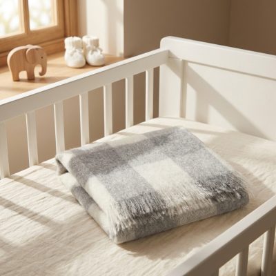 Manta bebé lana merino cuadros gris