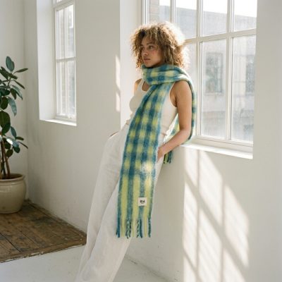 Blue and yellow gingham mohair scarf
