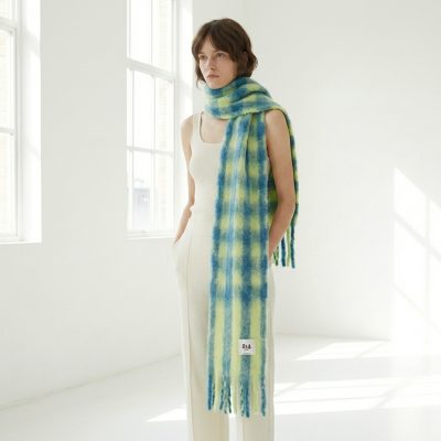 Bufanda mohair cuadros vichy azul – amarillo