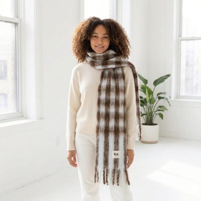 Bufanda mohair cuadros vichy marrón - blanco