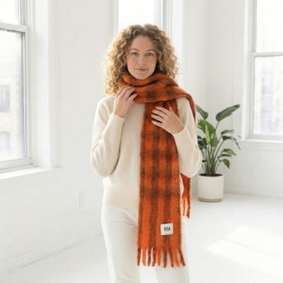 Orange gingham mohair scarf – terracotta
