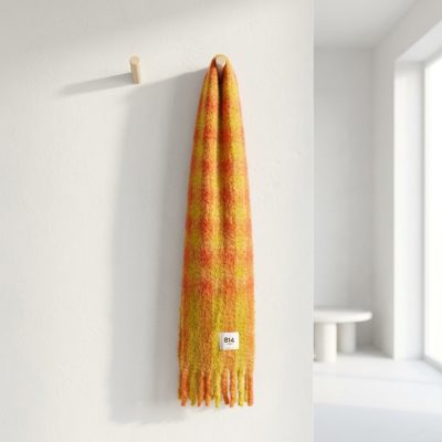 Mohair scarf with gingham check in ochre and orange