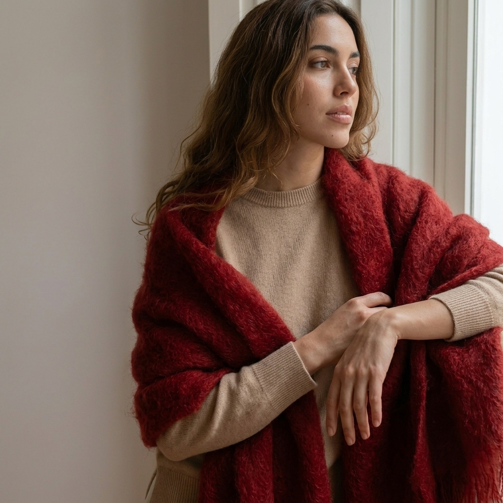 Echarpe Mohair Rojo Cereza - Imagen 7