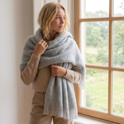 Echarpe mohair Ezcaray gris perla