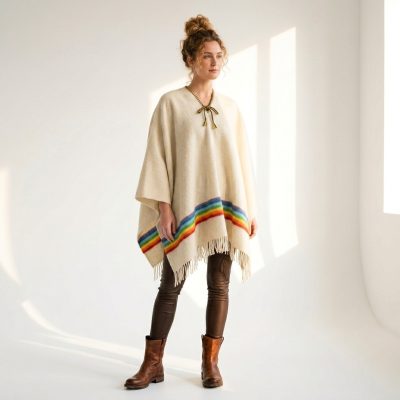 Poncho Lana Virgen 100% Arcoíris blanco
