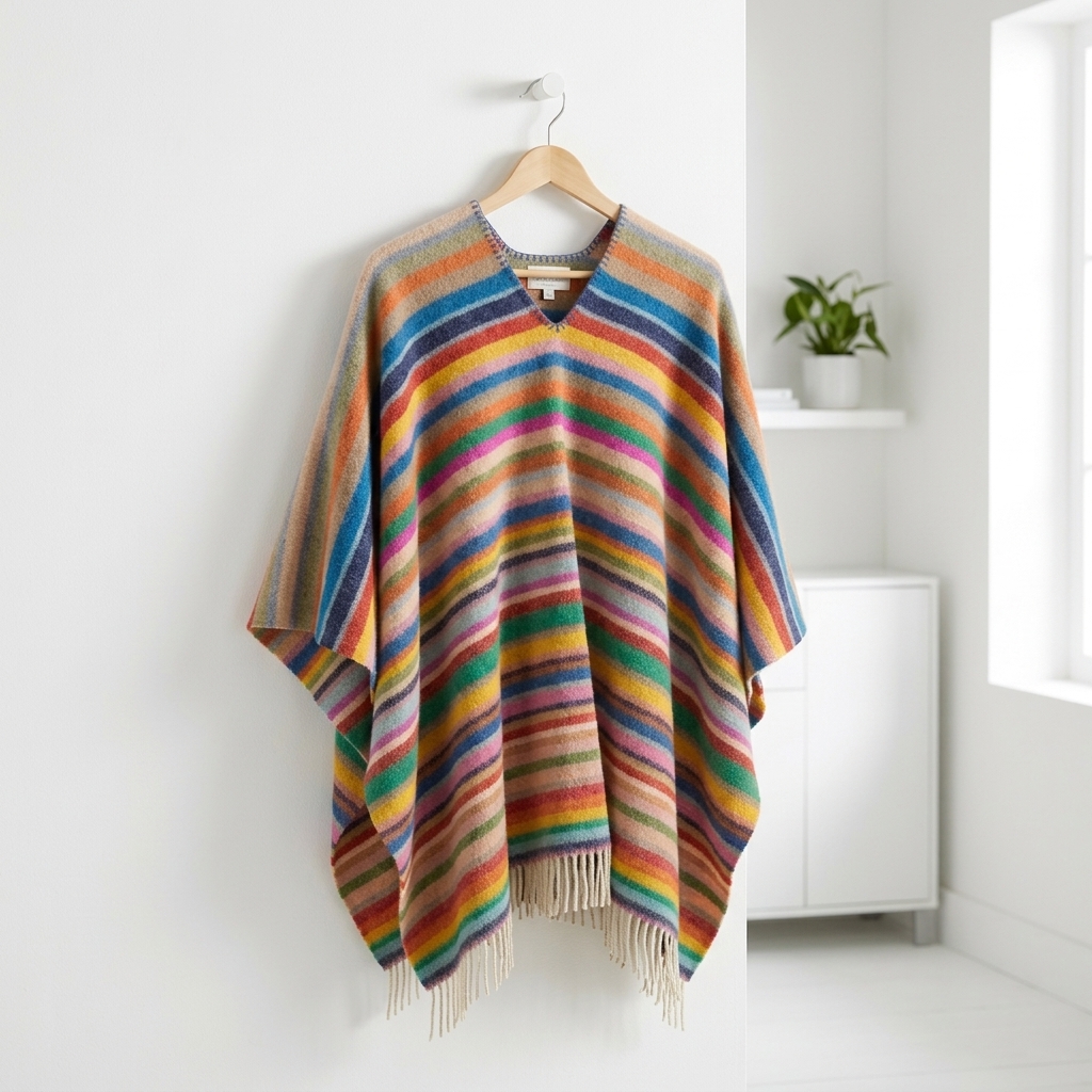 Poncho Lana Virgen 100% Arcoíris colorines