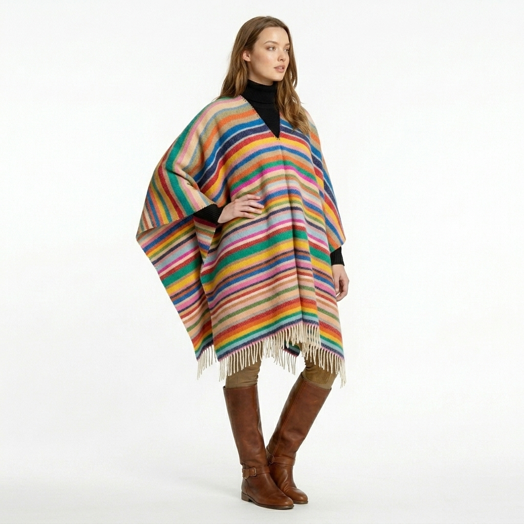 Poncho Lana Virgen 100% colorines - Imagen 2