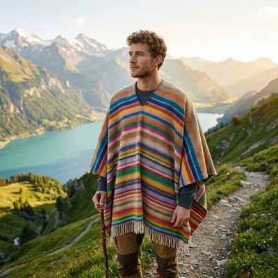 Poncho Lana Virgen 100% Arcoíris colorines
