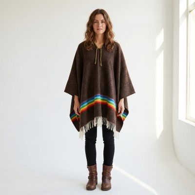 Poncho Lana Virgen 100% Arcoíris marrón