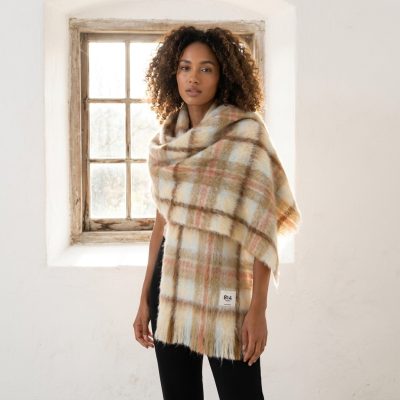 Bufanda mohair Tartán cuadros marrón