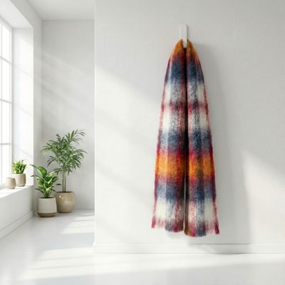 Bufanda mohair Tartán cuadros naranja