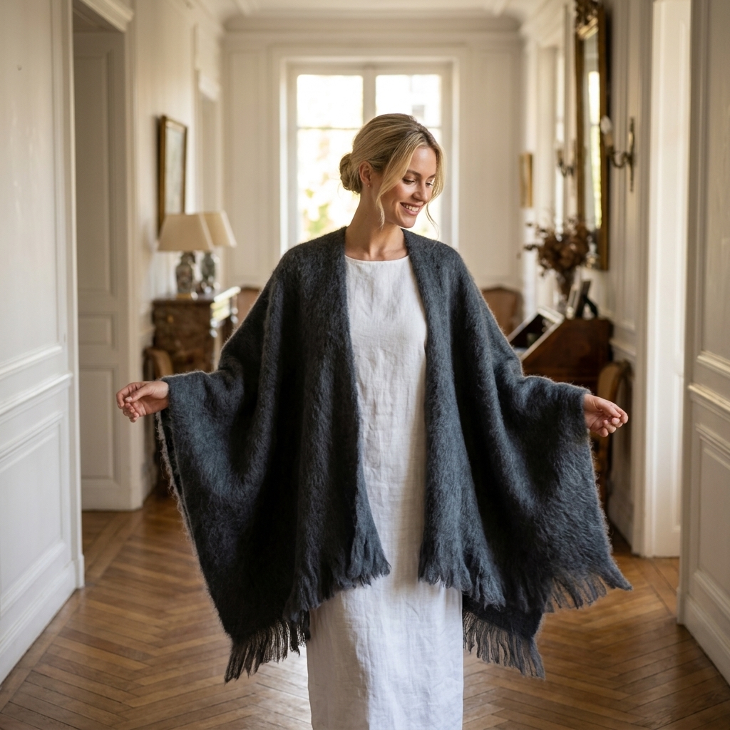 Poncho Mohair Ezcaray Gris