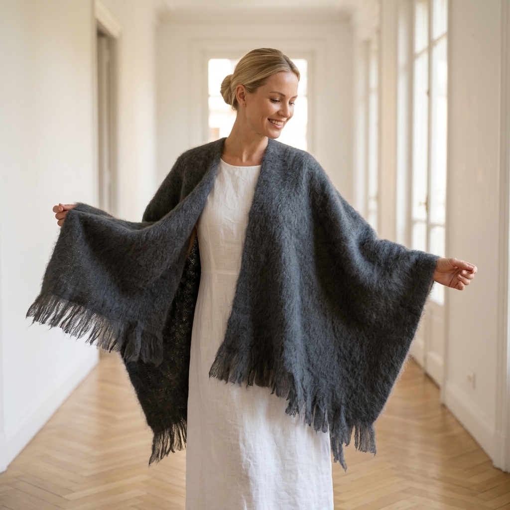 Poncho Mohair Ezcaray Gris