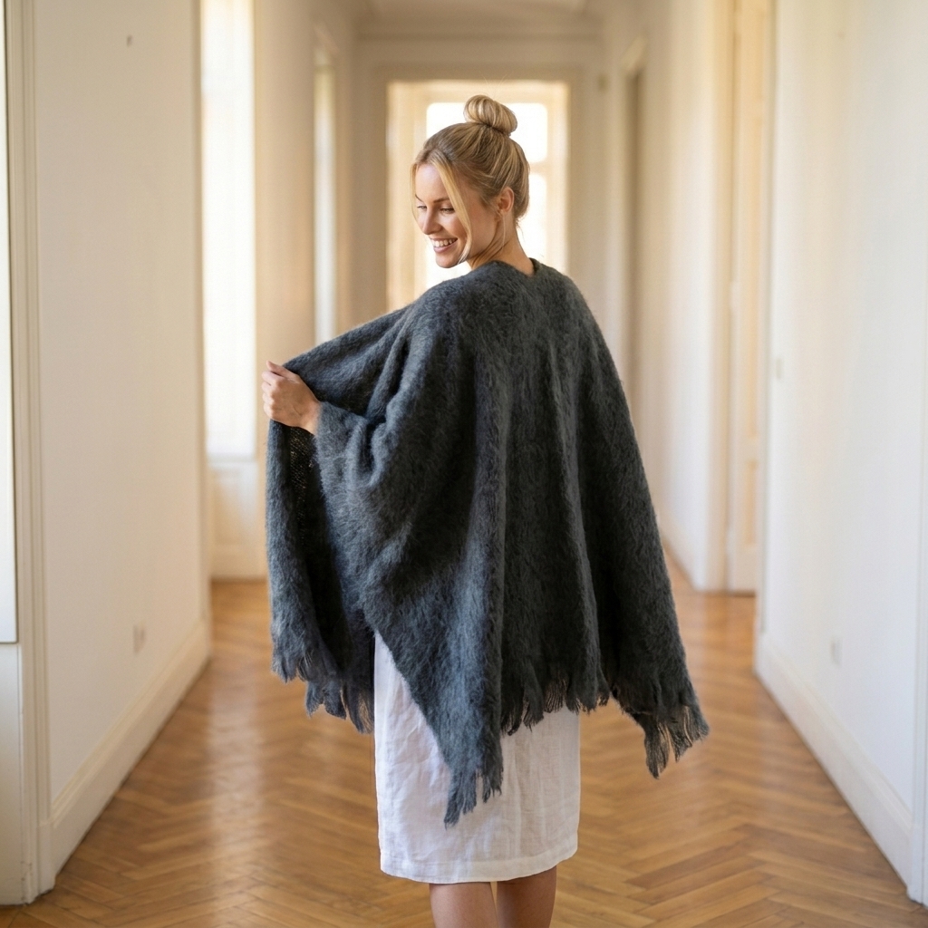 Poncho Mohair Ezcaray Gris