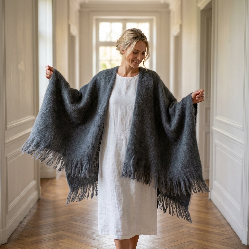 Poncho Mohair Ezcaray Gris