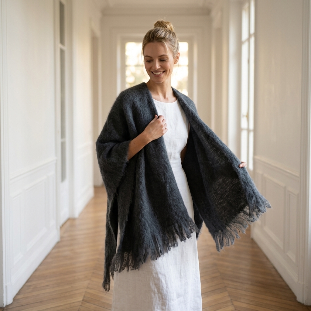 Poncho Mohair Ezcaray Gris