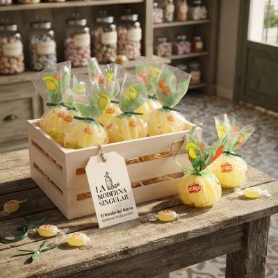 Caja de maderas caramelos gajos de limón